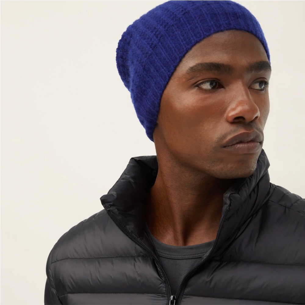 Italic Cashmere Waffle Knit Indigo Beanie